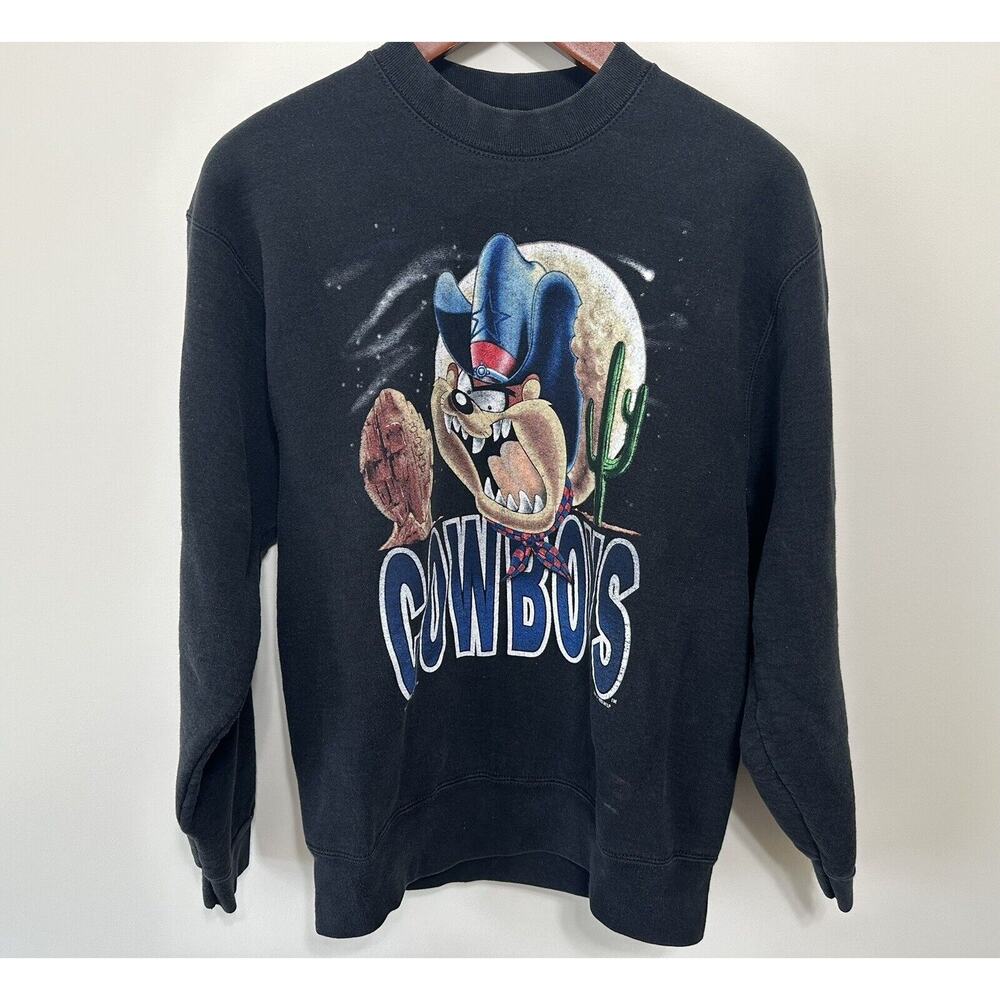 Vintage 1993 Dallas Cowboys Taz Looney Tunes Sweatshirt Large Salem Black NFL